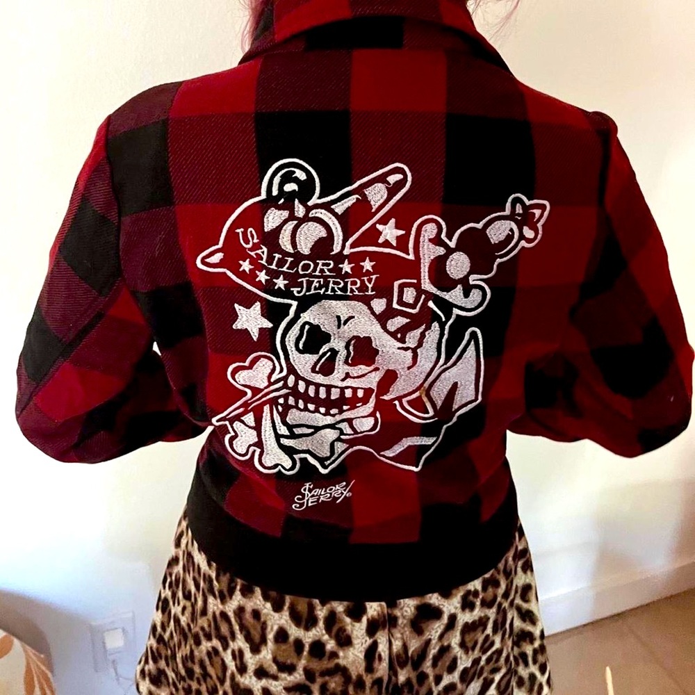 RARE 00s SAILOR JERRY plaid red and black jacket